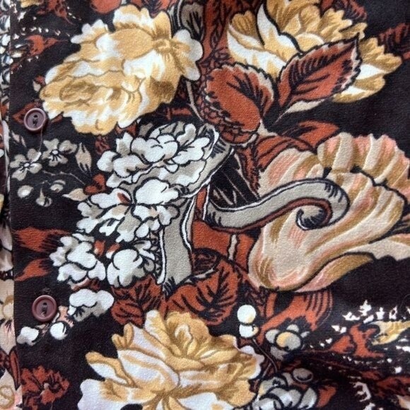 The Gap Floral Button-Up Shirt Brown & Cream Vintage 70s Style Womens Sz Large - Picture 9 of 12